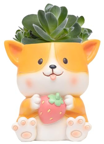 MEUNEAR Macetas para suculentas, lindas macetas de perro corgi para plantas de interior, macetas para mini plantas, macetas pequeñas, decoración del hogar, jardín, macetas suculentas