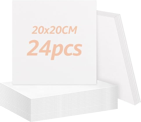 ZOFUN 24 Stück Leinwand zum Bemalen, Leinwand 20 x 20 cm, Leinwand mit Keilrahmen Mini leinwand Kleine Leinwände für Acryl ölfarben Strukturpaste Anfänger Studentin Künstlerin