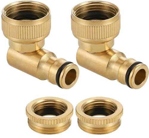 Lot de 2 Raccords de Robinet Coudés en Laiton 3/4, Filetage Femelle Angle 90°, Connecteur de Tuyau Rotatif à 360°, Adaptateur de Robinet d'Extérieur de Jardin