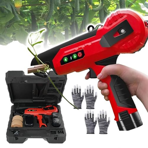 forplubossmmp Machine Électrique De Liage De Plantes | Machine Légère De Liage De Vigne | Machine De Cerclage De Légumes avec 2 Batteries Et Boîte À Outils | Outil De Jardinage Portatif(avec Gants)