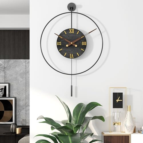 TopCity Large Modern Pendulum Wall Clock 20 inch/50CM Non-Ticking Silent Wall Clocks Classical Home Decorative Black Clocks for Living Room, Bedroom, Study, Office