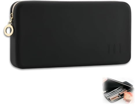 Makeup Pinsel Halter, Tragbarer Kosmetiktasche, Makeup Bag mit Reißverschluss, Kosmetiktasche für Die Aufbewahrung und Transport Von Waschies, Make-up & Kosmetik und Vieles Mehr(Schwarz)