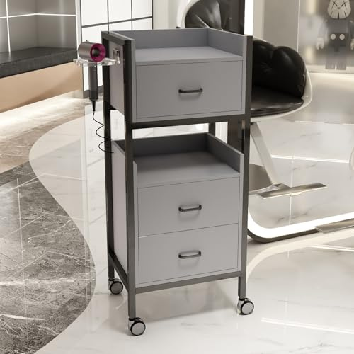 Rollwagen mit Schubladen Friseurwagen Kosmetikwagen Tattoo Wagen Friseur Wagen Rollwagen Trolley Aufbewahrungswagen(Grau)