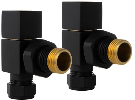 VANCOCO 2Pcs 1/2×15mm Matte Black Angled Radiator Valves Square, Manual Radiator Valves Pair Standard Connection for Heated Towel Rail and Central Heating Modern Bathroom
