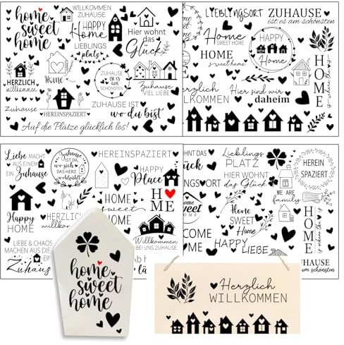 Hongma Rub On Sticker ca.A5 19x14cm-Großformat Transfers 4PCS Sprüche für Raysin für Keraflott Möbel Glas Holz DIY Deko Rub On Folie Rubons Aufkleber Home Herz