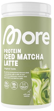 More Protein Iced Matcha Latte, 500 g, 1.1 lbs, 20 Servings, Matcha Powder with whey Protein, Low in Sugar and Fat – Made in Germany