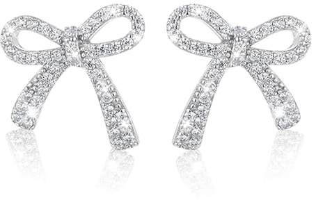Kabwea 1 paire de boucles d'oreilles nœud pour femme, boucles d'oreilles à pampilles scintillantes avec strass, boucles d'oreilles argent 925, boucles d'oreilles, earrings for women