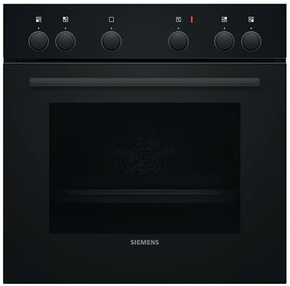 Siemens HE010FBA1, iQ100, fornello da incasso 60 x 60 cm, aria calda 3D, calore uniforme su 3 livelli, riscaldamento rapido, 66 l, con griglia combinata e padella universale, nero