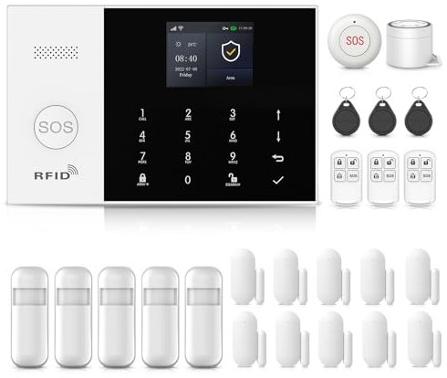 XNH GSM/WiFi Smart Home Security Systems, Security Alarm System for Home, Wireless Alarm Systems with APP Alert, 10 Door Sensors, 5 PIR Motion Detectors, 3 Remotes, Works with Alexa