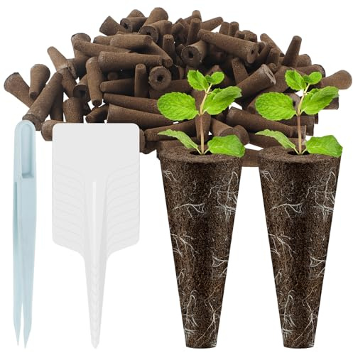 KEGAJEGA Lot de 100 éponges de croissance avec 50 étiquettes et 1 pince à épiler - 2,3 x 6,5 cm - Éponges de croissance hydroponiques polyvalentes pour systèmes de jardin intérieur hydroponique (100