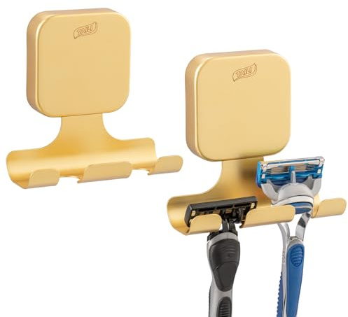 TAILI Support De Rasoir Douche Crochet Ventouse Sous Vide En Acier Inoxydable Murales Crochet Réutilisables pour Salle de Bain Serviettes Peignoirs Multifonction Suspendu 2 Pièces, Carré, Doré