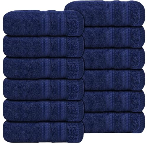 WovenWonder Luxury Flannel Face Cloth Set Egyptian Cotton Super Soft Fingertip Towels 500 GSM Hotel Quality Soft Feel Washcloths (30 x 30 CM) (Navy Blue, 12 Pack)