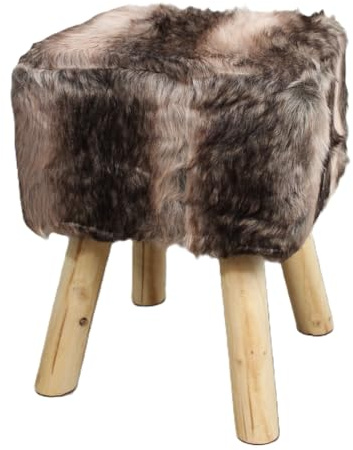 QMBasic Fellhocker eckig bequem gepolstert Interior Design Sitz-Hocker Felloptik Deko kompakt 3 kg stabil bis 100 kg (Braun)