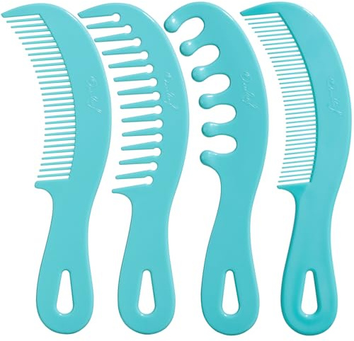 Oneleaf Hair Comb - Large Wide Tooth Comb Long handled curved scalp massage comb Shampoo Brush for Scalp Massage and Deep Cleansing(4PCS-Green)