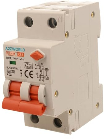 Interruttore Magnetotermico Differenziale Tipo A, 1P+N Curva C 6KA 30mA 220V, Occupa 2 Moduli DIN, RCBO Tipo A C32 32A