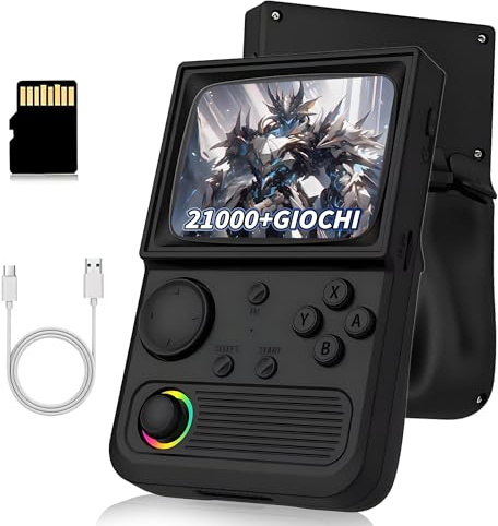 R36T Console di gioco portatile retrò 21000+ giochi 27 emulatori, schermo IPS OCA da 3,5'' Console di gioco retrò ispirata al CRT, console di videogiochi portatile WiFi 2,4G (Nero 128G)