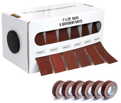 Nizirioo Rollo de 6 tiras de lija en dispensador – 25 mm x 6 m de grano 80/150/240/320/400/600 – Papel de lija para madera, metal, muebles, paneles de yeso, pulido, corte