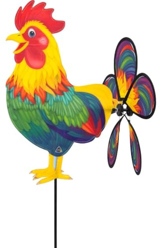 HQ Design Windspiration - Spin Critter, UV-beständige und wetterfeste Windspiel Deko für Garten, Terrasse und Balkon - Windrad inkl. Standstab (Rainbow Rooster)