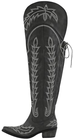 UJEDFHV Knähöga cowboystövlar för kvinnor lårhöga knästövlar över knäet röd cowboy sida dragkedja västerländsk broderi, Sh230901b, 43.5 EU