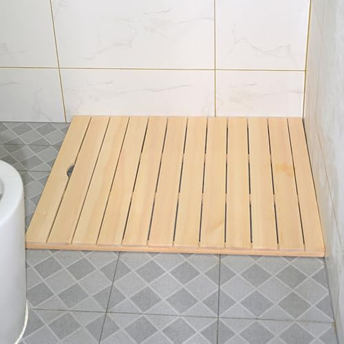 Duschmatte aus hochwertigem Teakholz, rutschfest, erhöhtes Design, 40 x 55 cm, ideal für Innen- und Außenduschen, Wohnmobil und Spa, langlebig, wasserabweisend und bequem