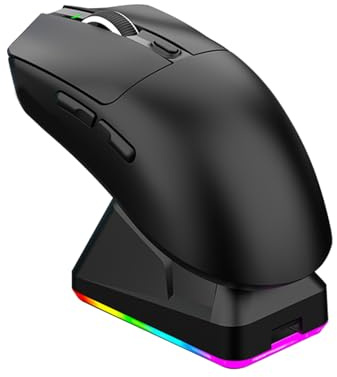 Denash RGB-Gaming-Maus, 65 G Leichte Kabellose Maus mit Ladestation, 800–12.000 DPI DREI-Modus-Verbindung für PC-Gaming und Büro (Black)