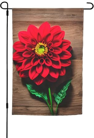 Planche en bois rétro motif floral rouge dahlia drapeau de jardin double face extérieur décoration de jardin intérieur extérieur 30,5 x 45,7 cm
