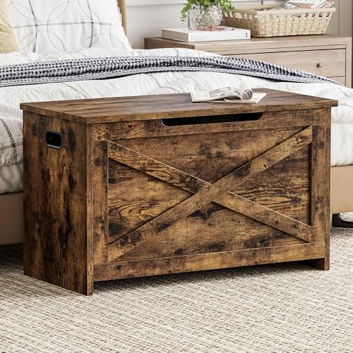 Garvee Banco Grande De Madera con Bisagras De Seguridad - Baúl De Juguetes Elevable y Organizador De Zapatos - Fácil De Montar para Entrada, Dormitorio y Sala De Estar