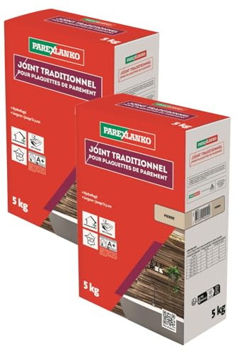 PAREXLANKO - Joint traditionnel pour plaquette de parement - Beige - Joints jusqu’à 3 cm de large sur tous types de plaquettes, briquettes et pierres de parement - Murs intérieurs et extérieurs - 5kg