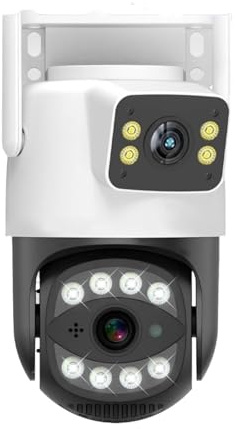 BINGNU Telecamere di sicurezza, Telecamera IP di sicurezza CCTV esterna wireless PTZ 2.4G/5G da 6 MP con doppio obiettivo e schermo rilevamento umano AI per la casa(6MP NO SD Card)