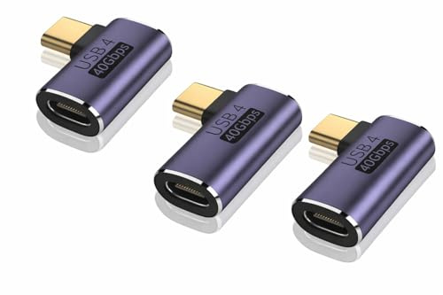 JiangZShangM 3PCS Paquet USB C 90 Degree Adapter, Adaptateur USB C vers USB C Coudé 40Gbps, 90 Degré Charge et Vidéo 8K, Coude Compact pour Ordinateur, Téléphone et Tablette