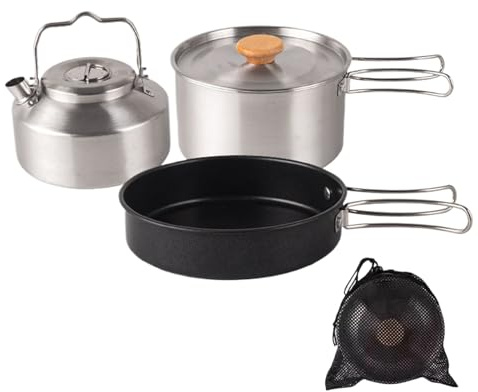 Ustensiles de Cuisine pour Camping | 3 Casseroles Anti-Adhésives En Acier Inoxydable Avec Sac De Rangement,Set de Cuisine Camping - Pour Maison Restaurant Extérieur Voyage Scout Feu De Camp Poisson Œu