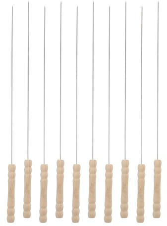 Luxshiny 10 Spiedini per Barbecue in Acciaio Inox con Manico in Legno, Spiedini per Carne Resistenti e Riutilizzabili, Accessori per Grigliata All’aperto per Campeggio e Feste