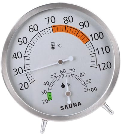 Sauna Room Temp Humidity Meter Mechanical Analog Gauge with Stainless Steel Housing for Clear Home Sauna Reading Analog Gauge Mechanical Meter Stainless Steel Room Climate Home Humidity Spa Temp