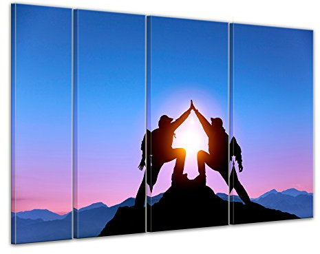 Bilderdepot24 Keilrahmenbild Gipfelstürmer - 180x120 cm quer mehrteilig Keilrahmenbilder Bilder als Leinwanddruck Fotoleinwand Landschaft - Horizont - Ankunft am Gipfel