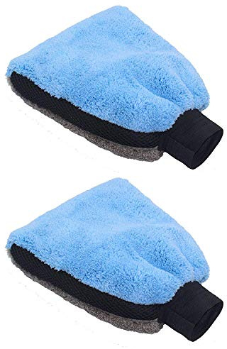 GZLMMY 2 Manoplas de Lavado de Coche – Guantes de Doble Cara de Terciopelo Coral – sin arañazos Lana no se Cae – Limpiador de Puerta de Ventana de Auto con Cepillo de absorción de Agua
