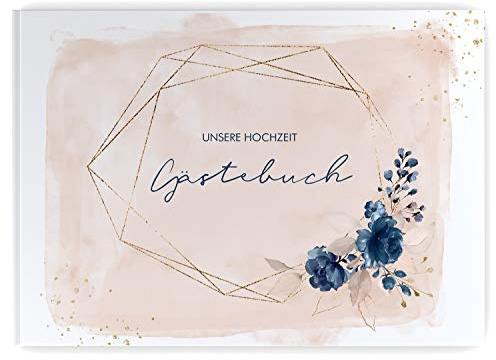 DeinWeddingshop Gästebuch Hochzeit | 104 Seiten | 52 Blatt | Hardcover DIN A4 quer | mit Fragen für die Gäste | Hochzeitsgästebuch Hochzeitsalbum (Watercolor Breeze Rosé)