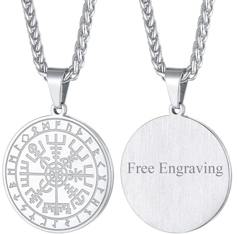 FaithHeart Wikingerhalskette für Herren, Vegvisir-Kompass, Edelstahl, Kette 55 + 5 cm, nordischer Mythologie-Schmuck