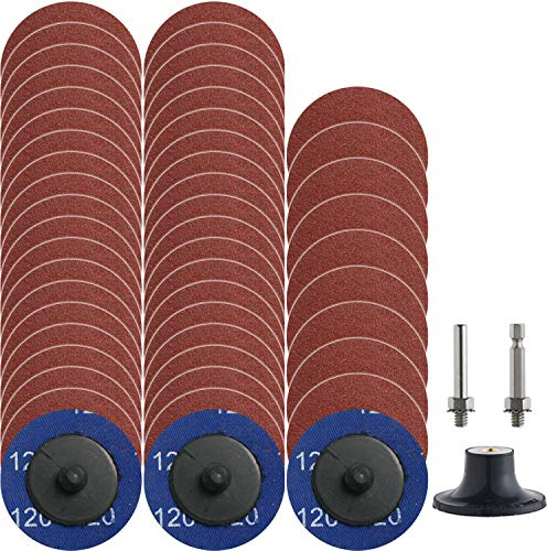 NYXCL Miroku 50Pcs P120 2 inch Quick Change Discs Set, A/O Sanding Discs with 1/4 Holder, for Die Grinder Surface Prep Strip Grind Polish Finish Burr Rust Paint Removal