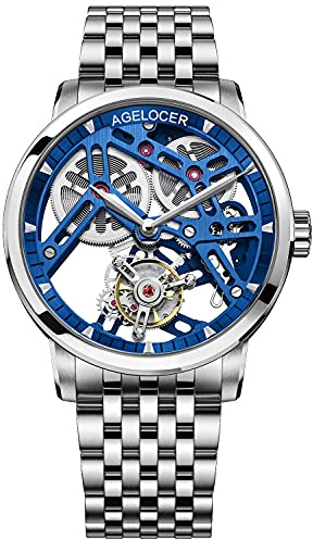 AGELOCER Tourbillon Watches Men, Original Design Ultra Thin Classic Style, Skeleton Manual Mechanical Watch, Waterproof Dress Watch Gift