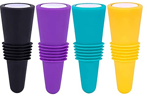 wojonifuiliy Flaschenverschluss,Weinflaschenverschluss, Weinkorken,Buntem Silikon + Edelstahl, Bier Sealer,Weinverschluss,Wiederverwendbare Getränkeflaschenverschluss,Silikonstopfen (4 PC)
