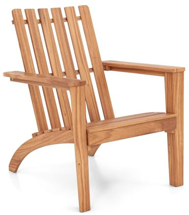 GOPLUS Adirondack Stuhl, Gartenstuhl ergonomisch aus Akazienholz mit Armlehnen und hoher Rückenlehne, Holzstuhl Outdoor bis 160kg belastbar für Garten Hof Terrasse Balkon (Natur)