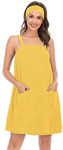 Jamron Donna Regolabile Abito Asciugamano da Bagno con Fascia per Capelli per Doccia Sauna Spa & Coperture da Spiaggia Giallo M
