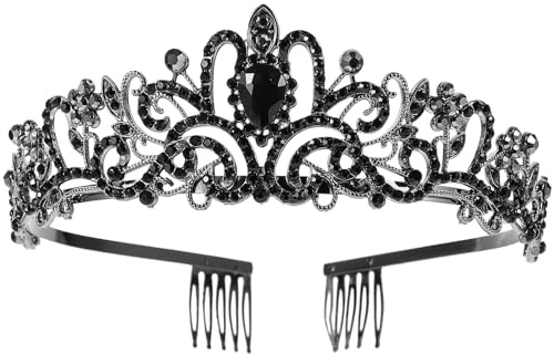 FRCOLOR Vintage Kopfbedeckung Schwarze Krone Königin Gothic Krone Strassbrauttiara Strasskrone Mit K?mmen Barocke Crow Krone Schwarz Gothic Diadem Schwarz Abschlussball