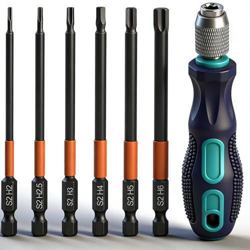 K Kwokker 6PCS 100mm Allen Key Screwdriver Set, S2 Steel Hex Bits Set H2,H2.5,H3,H4,H5,H6 Magnetic Allen Wrench Drill Bit Set, 1/4 Inch Metric Hex Head Screwdriver Bit Set for Assembling Furniture