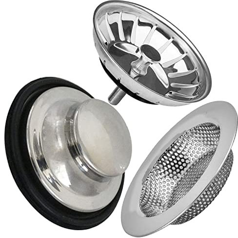 WUBAYI 3Pcs Kitchen Sink Strainer Stainless Steel Set, Upgraded Sink Drain Strainers Set, Universal Anti-Clogging for Kitchen Sinks with Large Wide Rim 11 CM Diameter