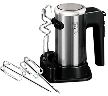 Berlinger Haus, Batteur Electrique avec support, noir silver, Collection Black Silver, 5 vitesses fonction turbo Contrôle de vitesse variable, Facile à stocker, Stockage du cordon