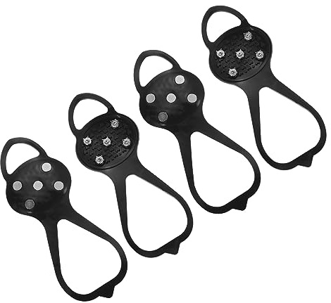PATIKIL 9.8 Non-Slip Gripper Spikes Claw, 2 Pairs Universal Ice Cleats Shoe Spikes with 5 Tooth Steel Nails for Skiing Walking Shoes, Black