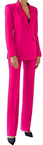 Traje de 2 piezas para mujer de corte ajustado con chaqueta blazer de un botón, trajes de pantalón para oficina y trabajo, para bodas, bailes de graduación y fiestas, fucsia, L