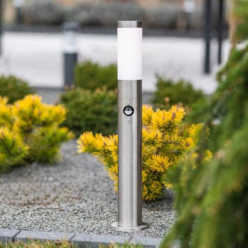 Lumiled Wegeleuchte Außen Pollerleuchte Sockelleuchte mit Bewegungsmelder Stehlampe Außenleuchte Gartenleuchte Wegelampe stehend 65cm IP44 Silber Edelstahl E27 Fassung Säulenlampe Pfostenlichter