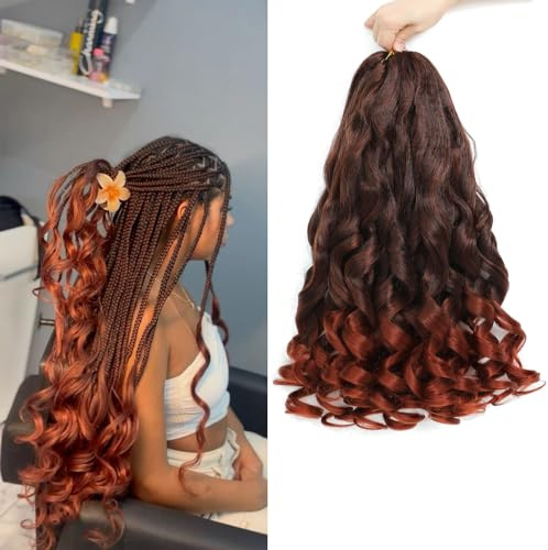 French Curls Braiding Hair Flechthaar 56 cm vorgedehntes Flechthaar 1B/350 französisches Flechthaar mit lockigen Spitzen französische Lockenzöpfe gehäkeltes Haar(56cm(Lot de 8), 1B/350)